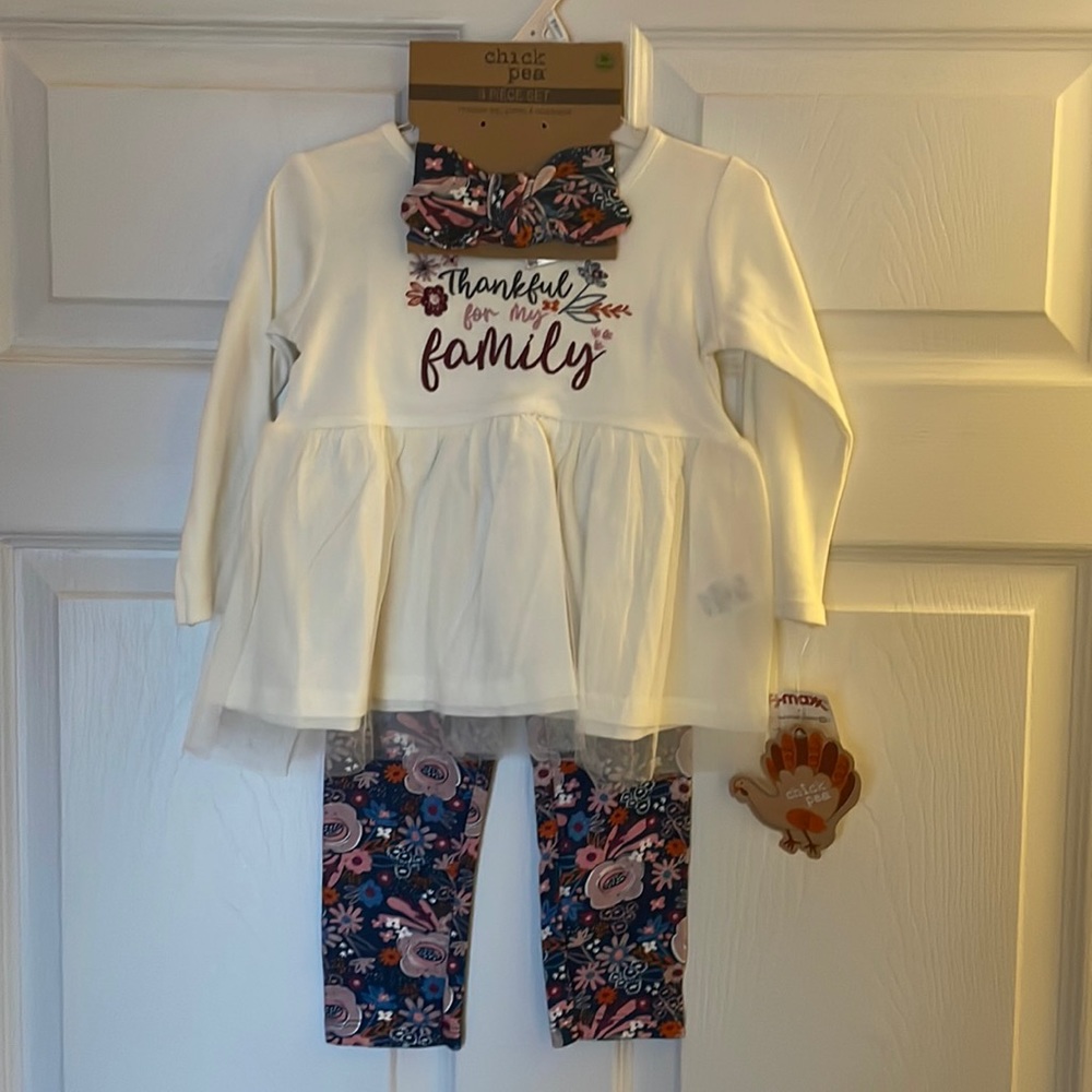 Chickpea 3pc matching set with headband size 18mos